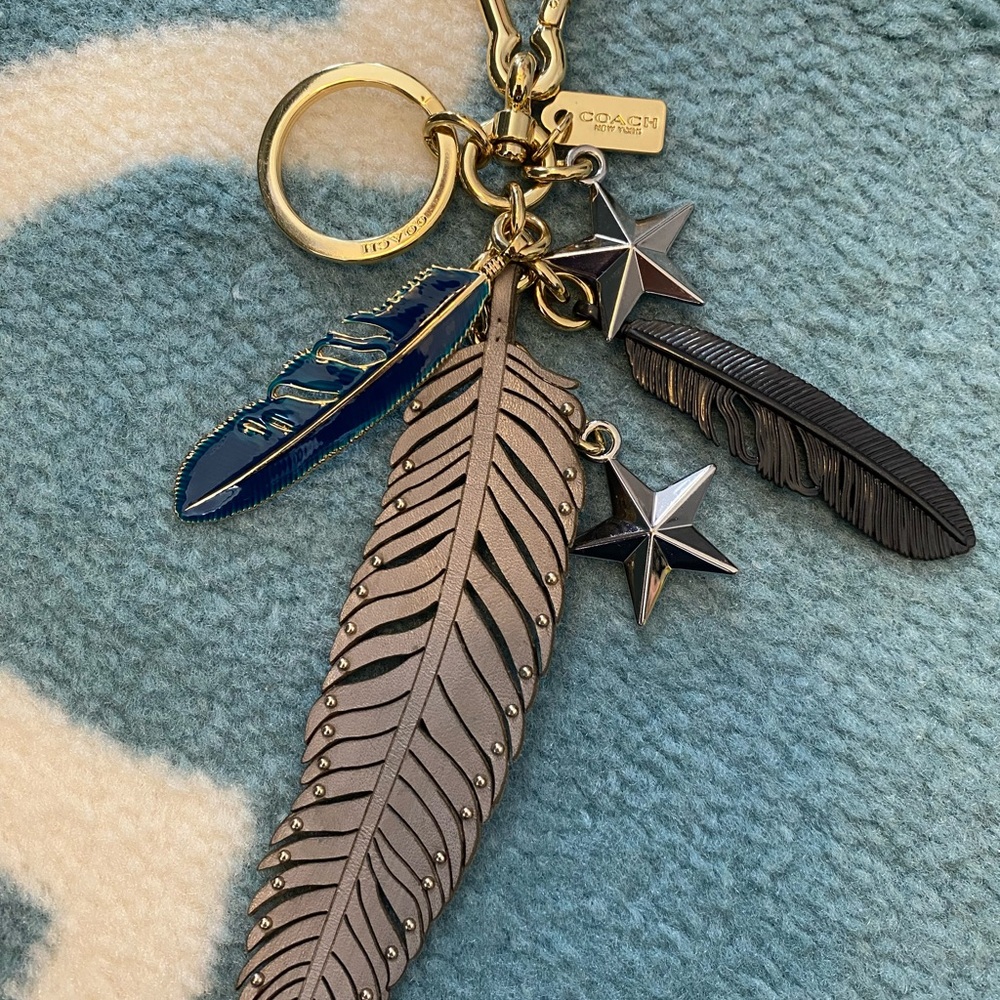 Coach Feather and Star Keychain - Gold, Blue, Black